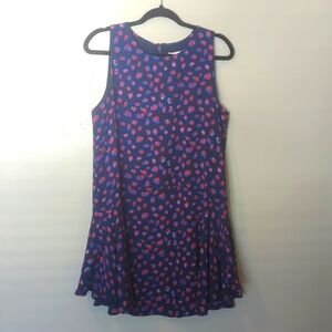 c&e Blue Chiffon Lined Patterned Tank Knee‎ Length Dress Size M